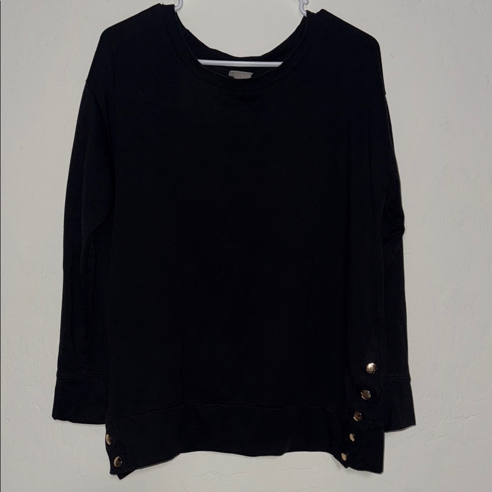Chico's Black Sweatshirt with Gold Button Accents
